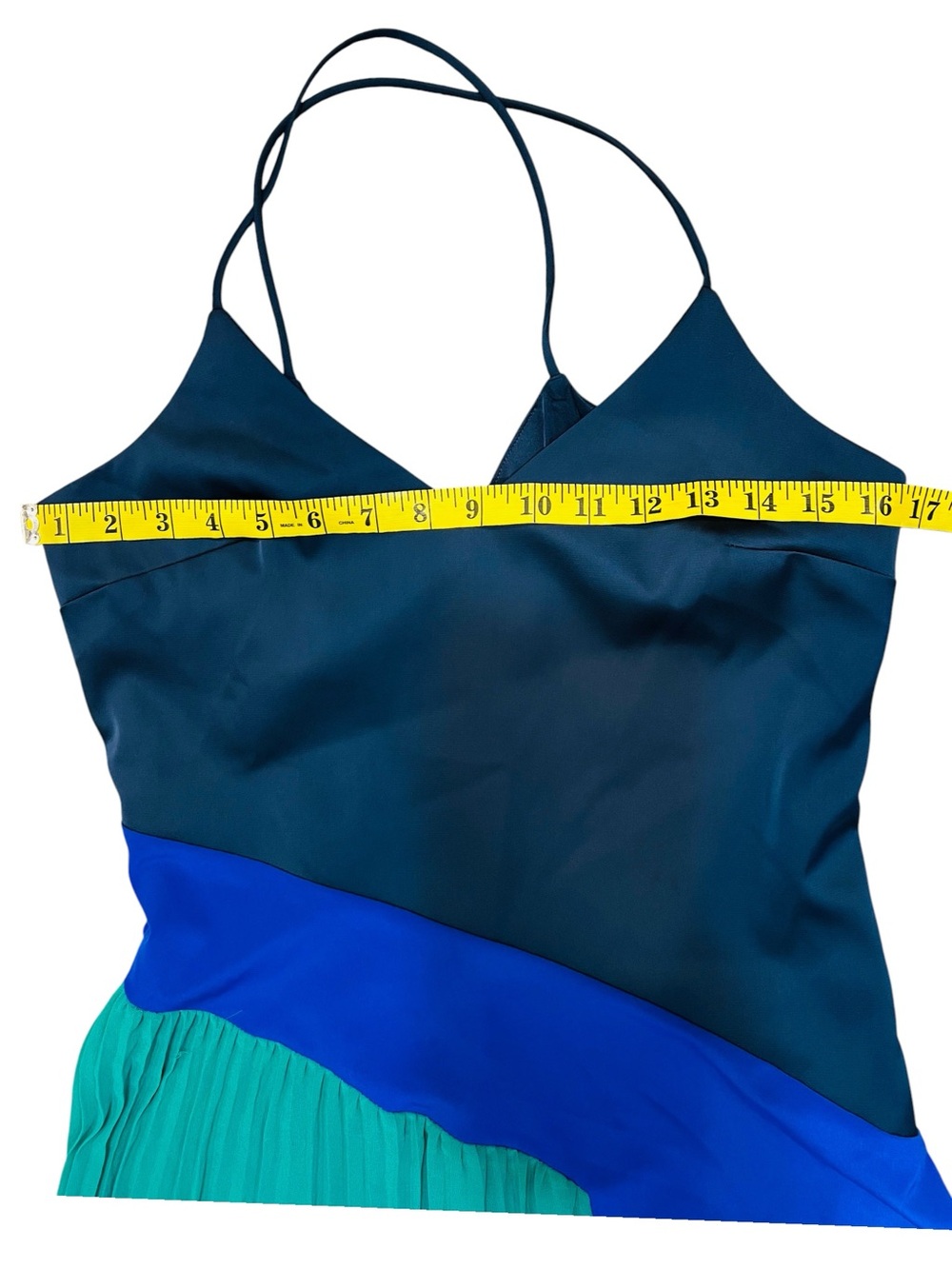 Cushnie x Target Blue & Green Colorblock Pleated Silky Midi Dress. Size 4 - Picture 14 of 15